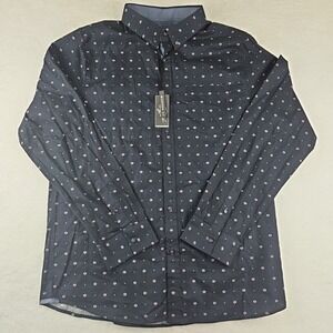 NWT $44 Eighty Eight‎ Button Up Shirt Men XL Black Geometric Cotton Long Sleeve
